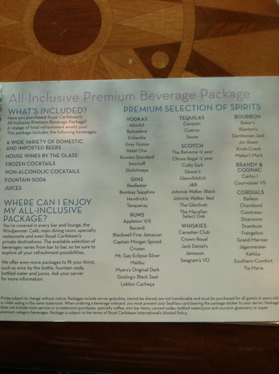 whats included on the royal caribbean drink packages