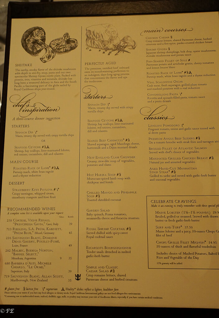 royal caribbean menu