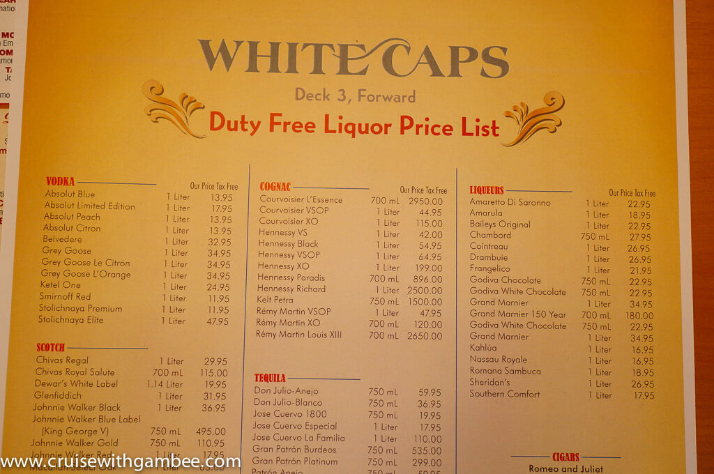 Disney Cruise drink prices