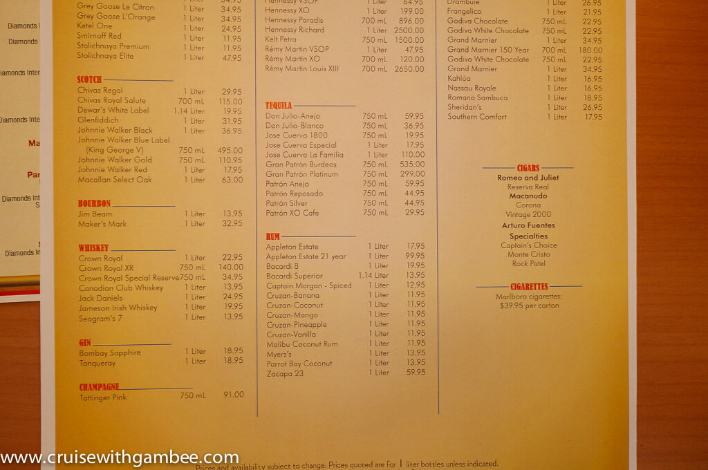 Disney Cruise Drink Lists and Prices. cruise with gambee