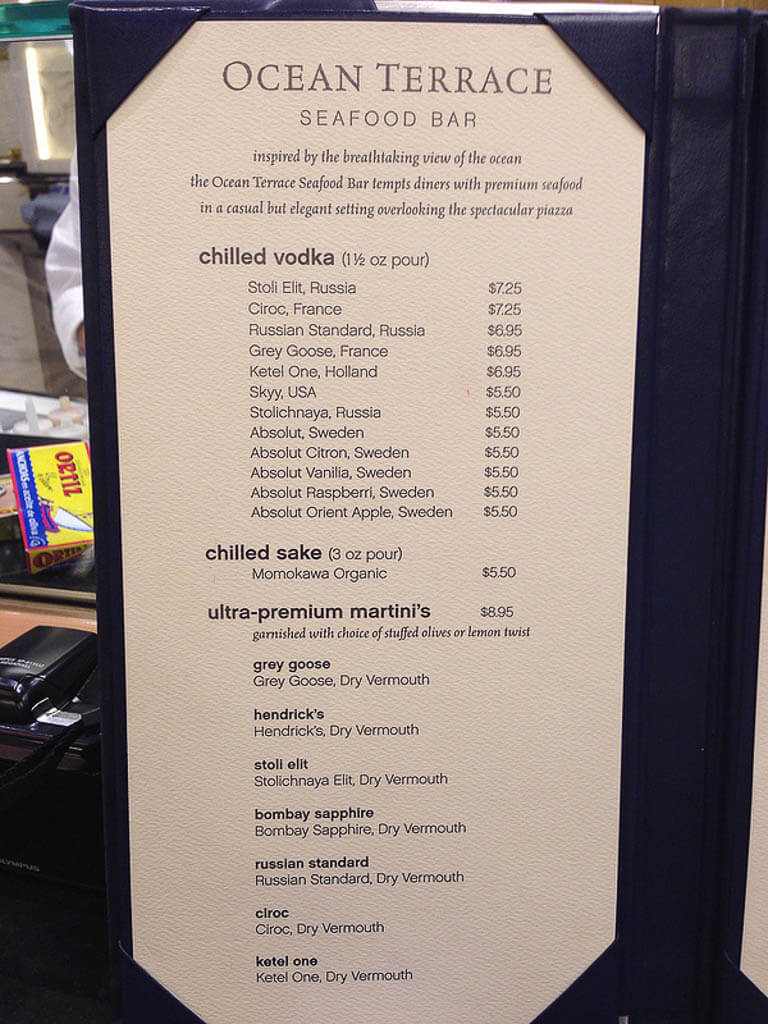 Princess Cruise line drink lists with prices. cruise with gambee