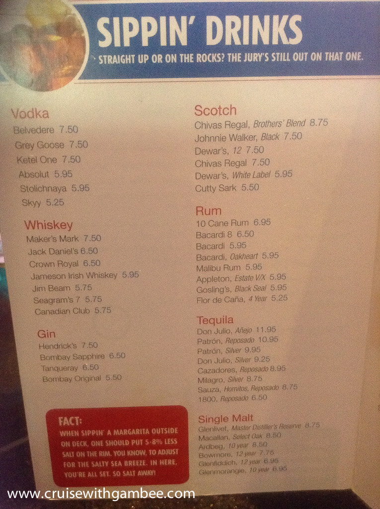 Carnival Cruise Drink Prices