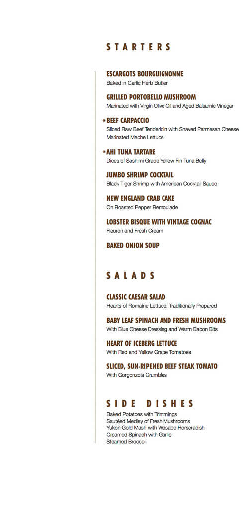Carnival Steakhouse menu