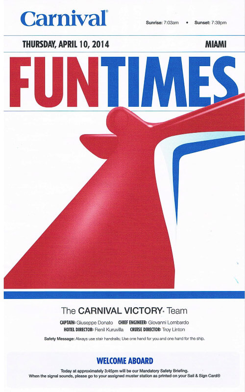 Carnival Victory FunTimes Daily Itinerary