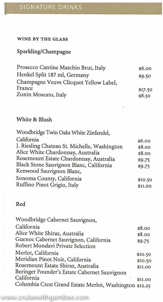 Holland America Drink Prices
