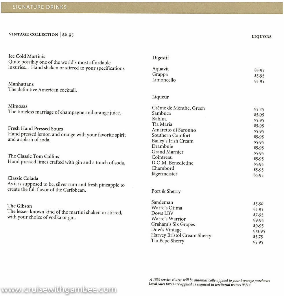 holland america drink prices
