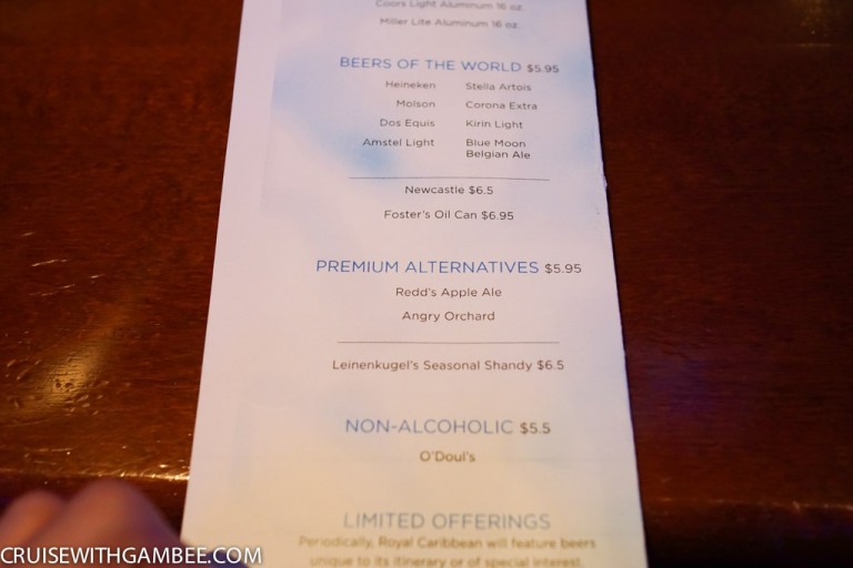 Royal Caribbean Drink Prices cruise with gambee