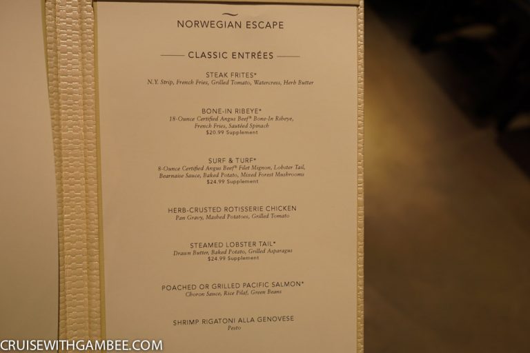 Norwegian Escape Menus – Cruise With Gambee