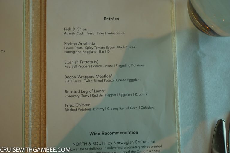 Norwegian Escape Menus cruise with gambee