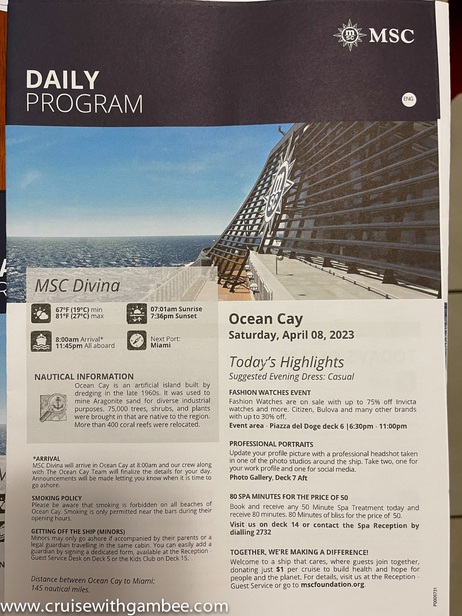 MSC Divina Daily Program cruise with gambee