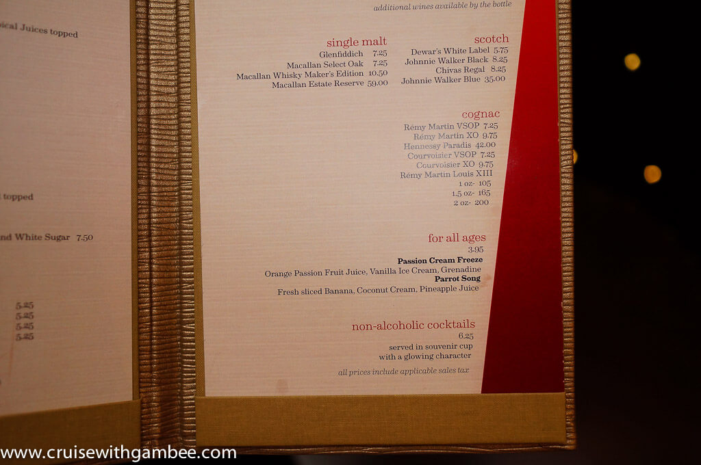 Disney Cruise Drink Lists and Prices. – cruise with gambee