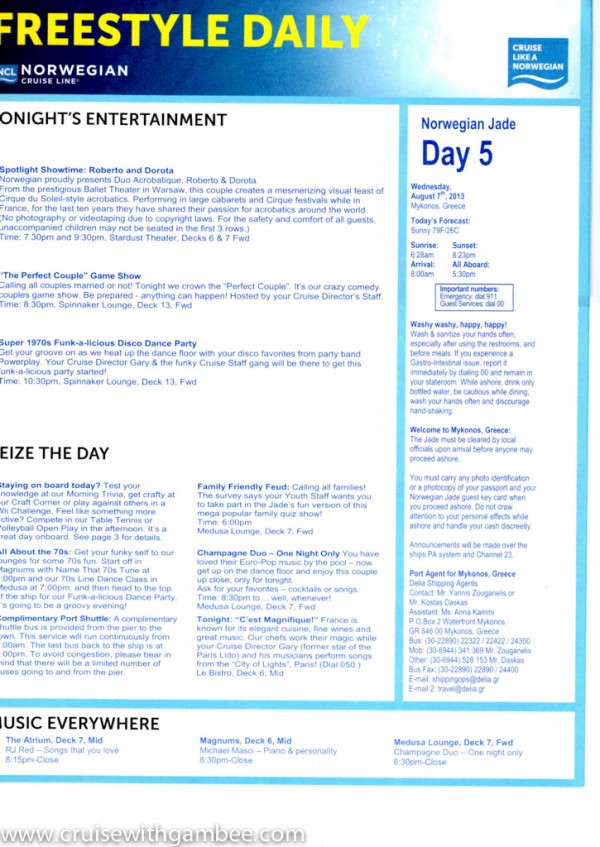 Norwegian Jade Freestyle Daily – cruise with gambee