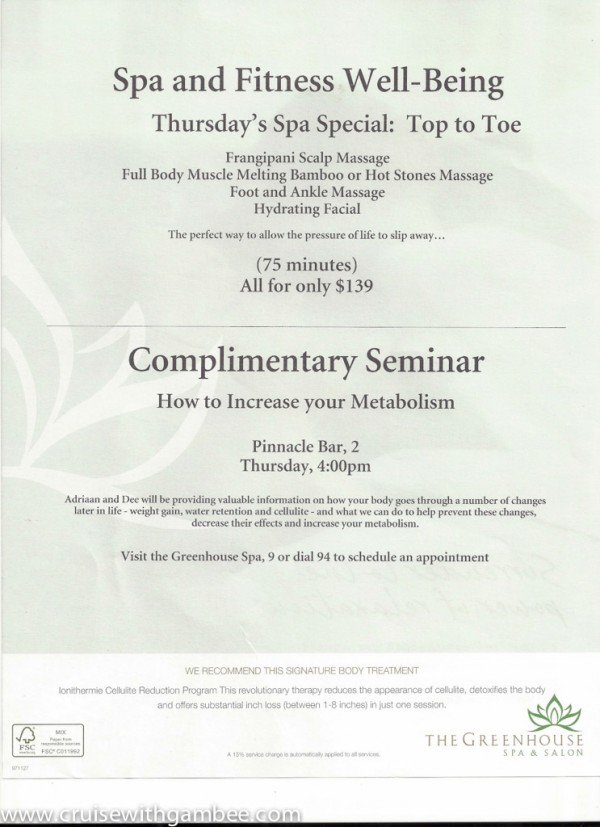 (HAL) Holland America Spa Products and Prices cruise with gambee