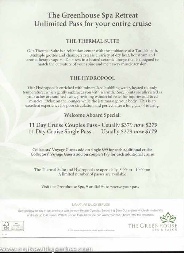 (HAL) Holland America Spa Products and Prices cruise with gambee