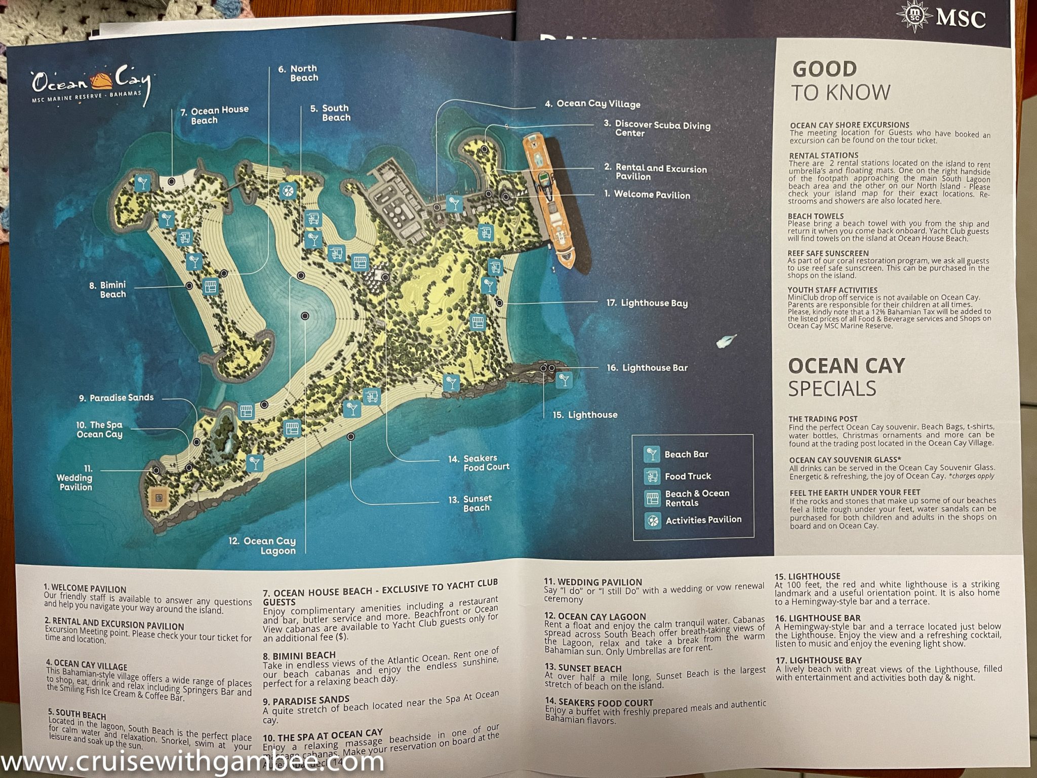 MSC Private island Map Ocean Cay – cruise with gambee